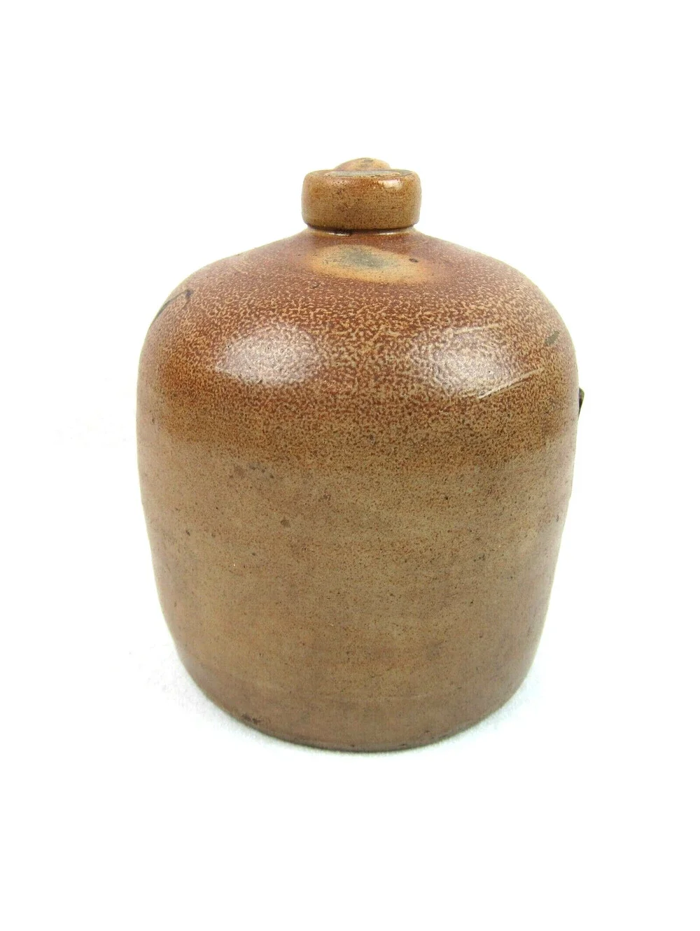 Antique 1880s-1900 Stoneware Jug Crock Handmade Brown Handle Cork Stopper RARE